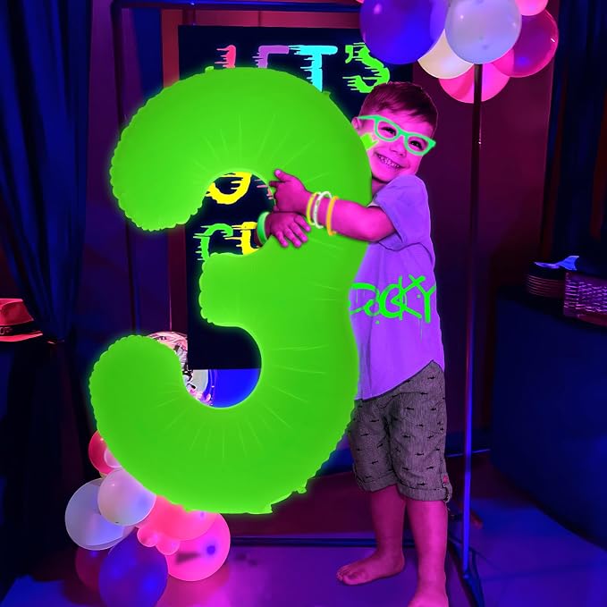 Mega-L Glow in The Dark Party Supplies, 40 Inch Yellow Number 3 Balloon | Glow - Image 2