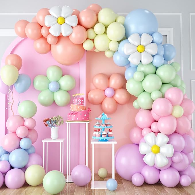 Daisy Balloon Garland Arch Kit, Retro Hippie Boho Macaron Pastel Balloons by BTZO