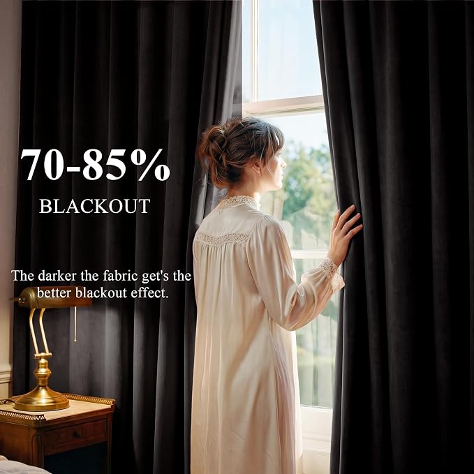 Blackout Black Velvet Curtains for Home Theater, W52 x L90, 2 Panels | 300GSM - Image 3