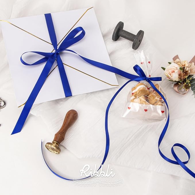 Ribbli Cobalt Blue Satin Ribbon, Double Faced Satin 1/4 inch x Continuous 50 - Image 3