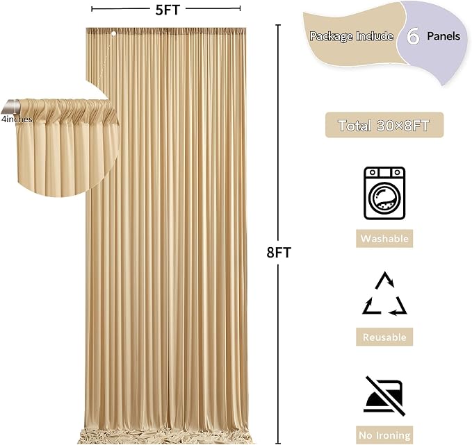 30 ft x 8 ft Thick Champagne Backdrop Curtain - Image 5