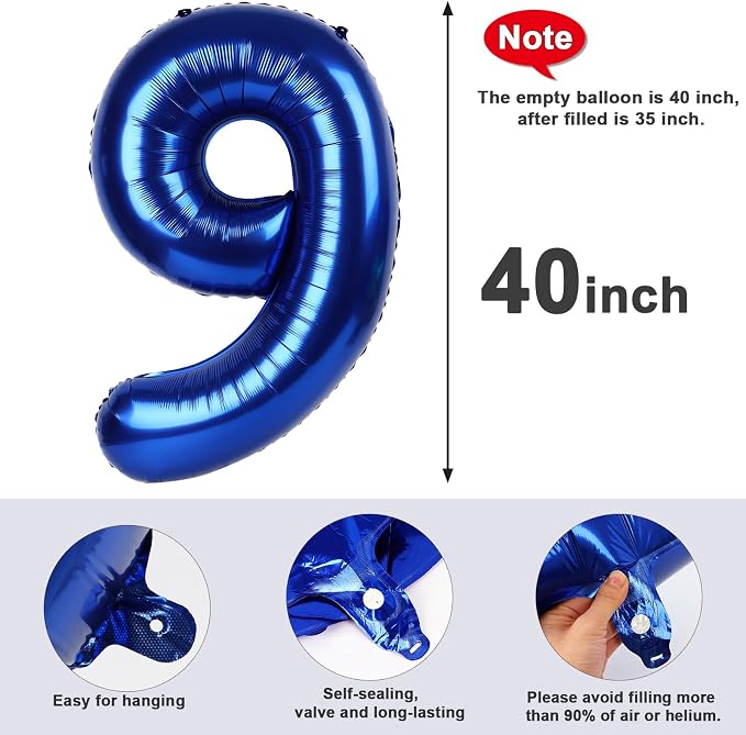 9 Balloon Numbers Birthday Decorations, 40In Navy Blue Balloons - Image 5