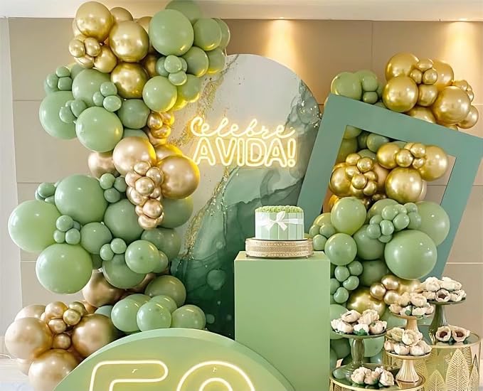 MEBAY Sage Green White Gold Balloon Garland Arch Kit - Image 7