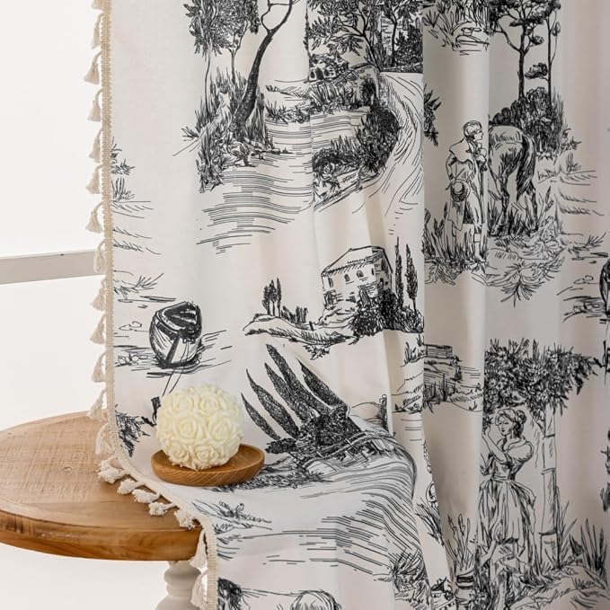 F-CHU Black Curtains for Living Room 2 Panels Patterned Print Semi Blackout - Image 2