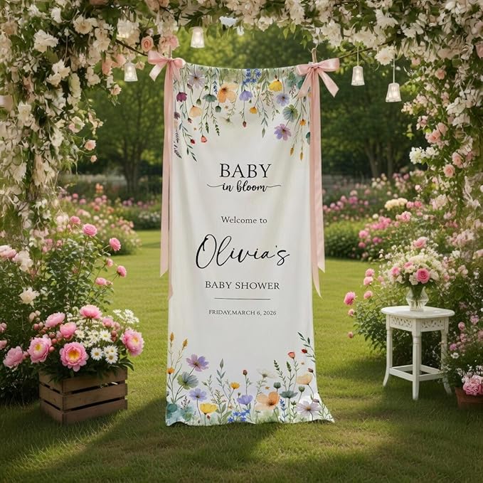 Floral Baby Shower Welcome Sign, Personalized Banner, Custom Backdrop Decor - Image 2