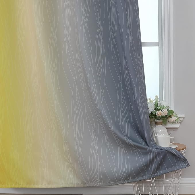 Ombre Grey and Yellow Blackout Curtains 72 Inch Length 2 Panels, Full Light - Image 6