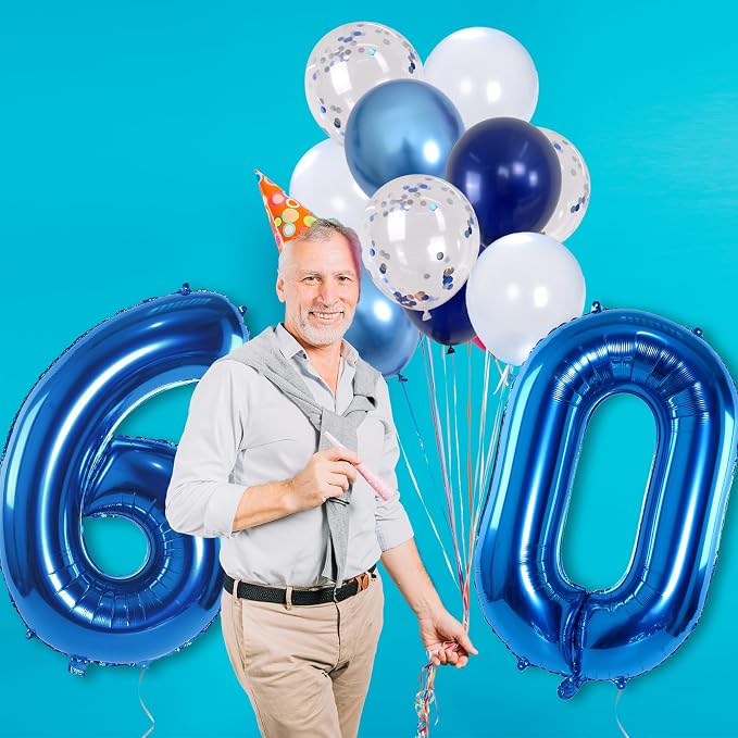60 Balloon Number Blue, Big Number 60 Balloon Pastel Navy Dark Blue - Image 3