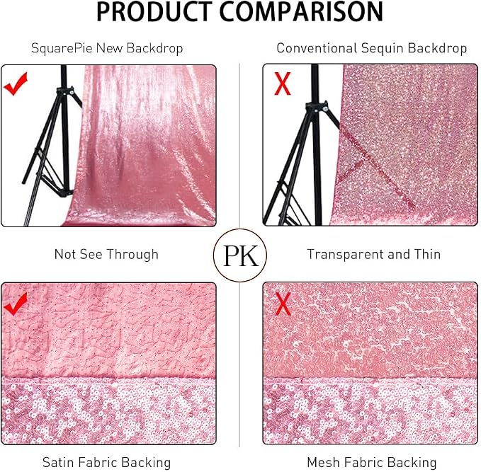 SquarePie 6x6ft Fuchsia Pink Sequin Backdrop, High Density Non-Transparent - Image 6
