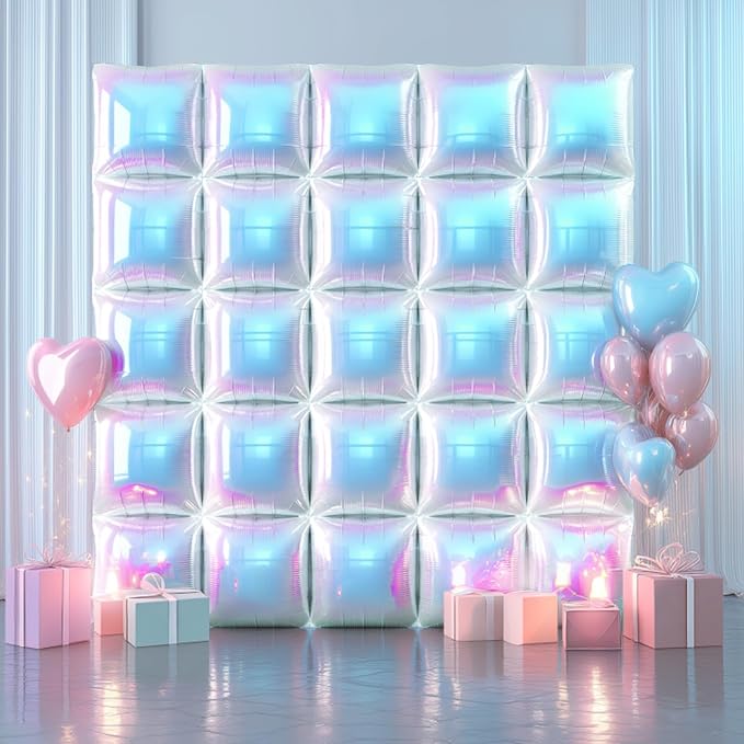 NISOCY 25PCS Iridescent Square Foil Balloons Wall Backdrop | Holographic - Image 8