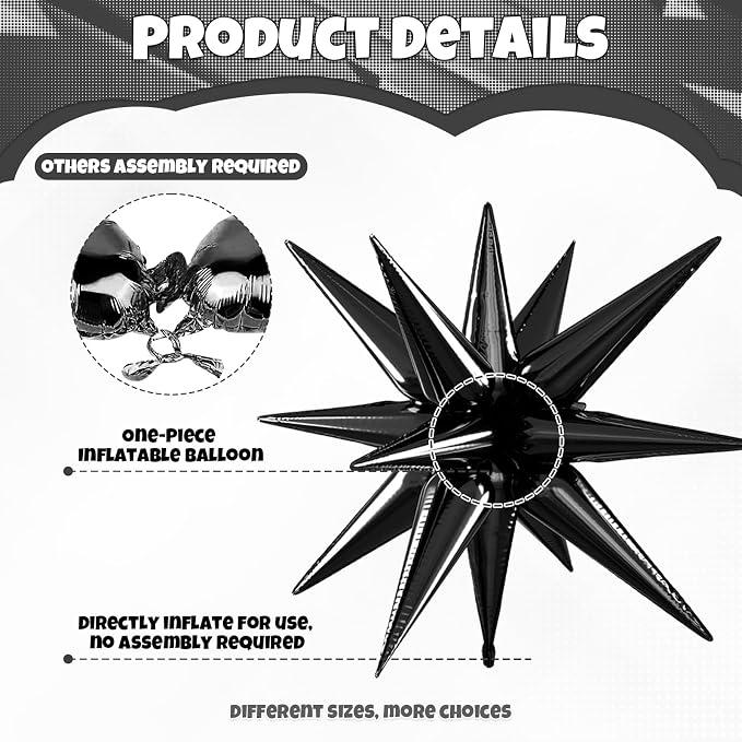 Black Gold Star Balloons, 22/27 Inch Black and Gold Star Foil Balloons - Image 3