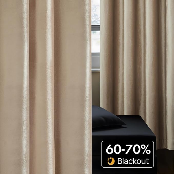 BULBUL Velvet Champagne Grommet Blackout Curtains 63 inch - Image 4