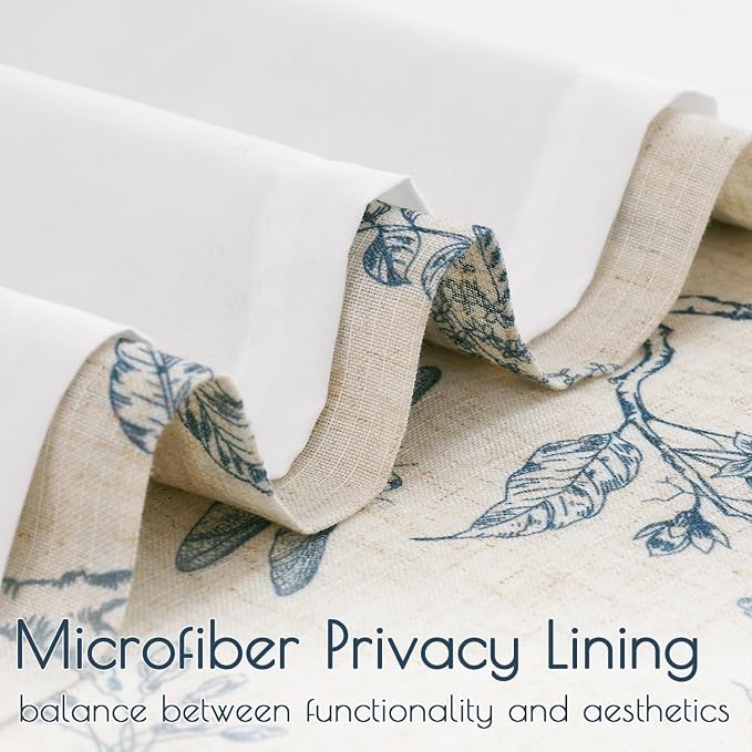 Blue Floral Linen Lined Curtains Rod Pocket 50W X 63L 2 Panels | Charlotte - Image 3