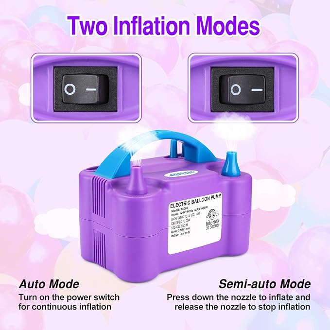 AGPTEK Electric Air Balloon Pump, 110V 600W | Portable Dual Nozzle - Image 3