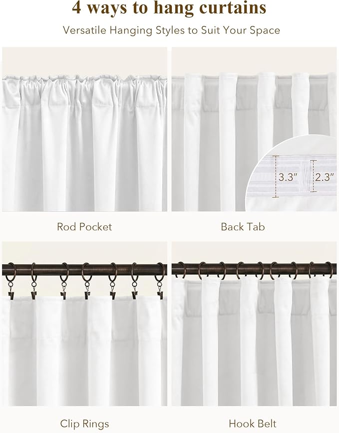 White Velvet Curtains Light Dimming Privacy, W52 x L120, 2 Panels | Back Tab - Image 2