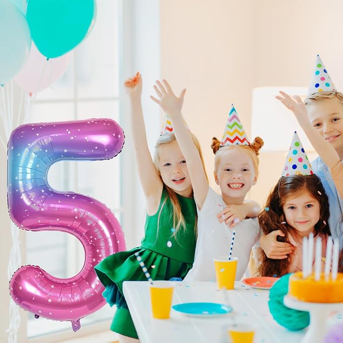 Gradient Rainbow 4 Balloons, 40 Inch Large Blue Pink Purple Foil Number - Image 5