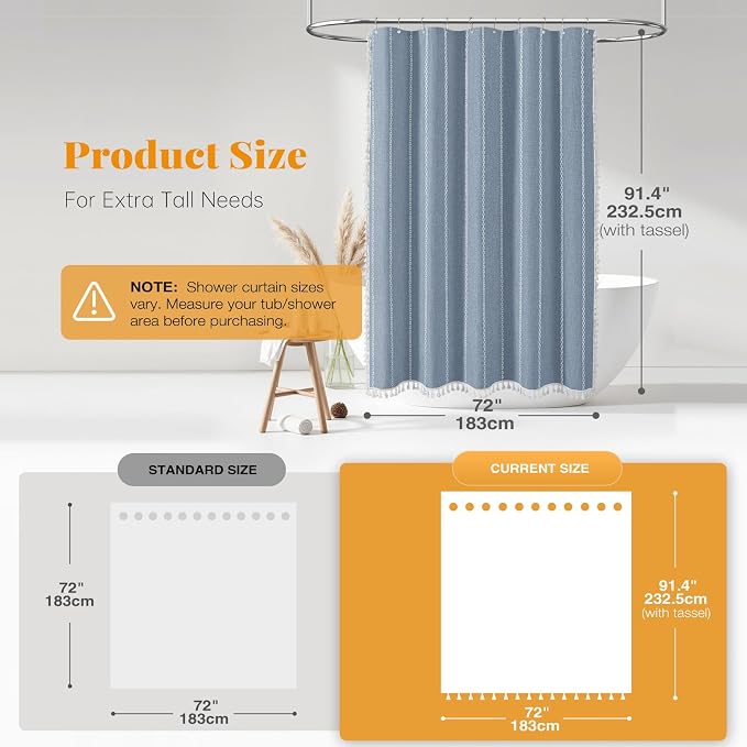 72 x 90 Boho Farmhouse Linen Heavy Duty Cloth Shower Curtain Set, 330GSM Linen - Image 3