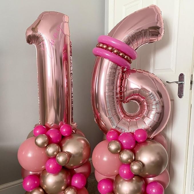 Rose Gold 16 Number Balloons, 40 Inch Big Giant Jumbo 16 or 61 Balloon Numbers - Image 3