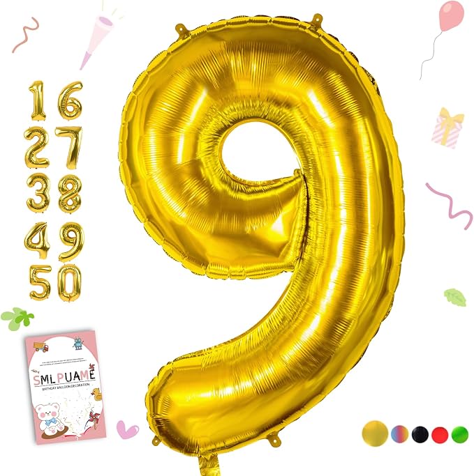 40 inch Number Balloon 0-9 Gold Large Number 9 Balloons, Digital Balloons by Smlpuame