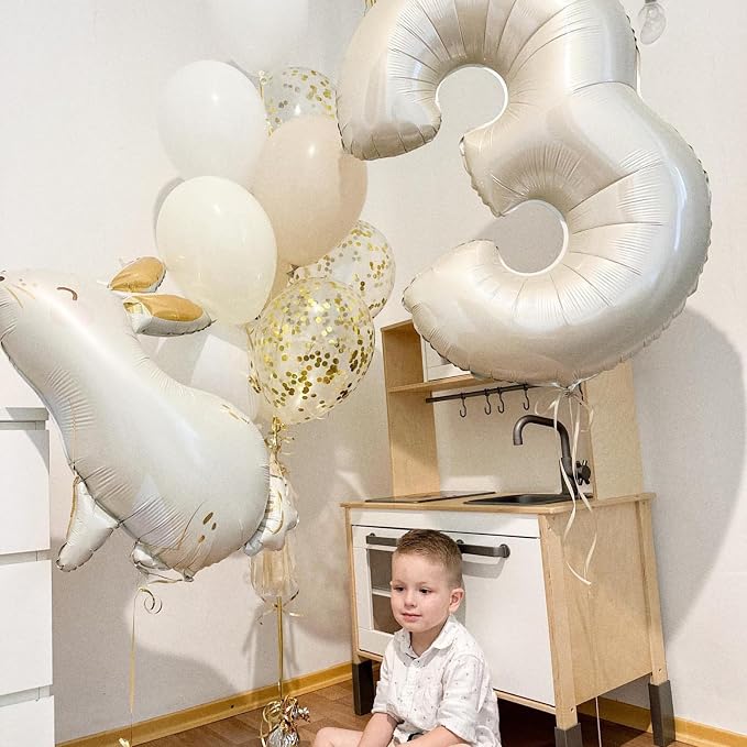 40 Inch Cream Number 3 Balloon, Digital 3 Cream White Giant 3 Foil Balloon - Image 4