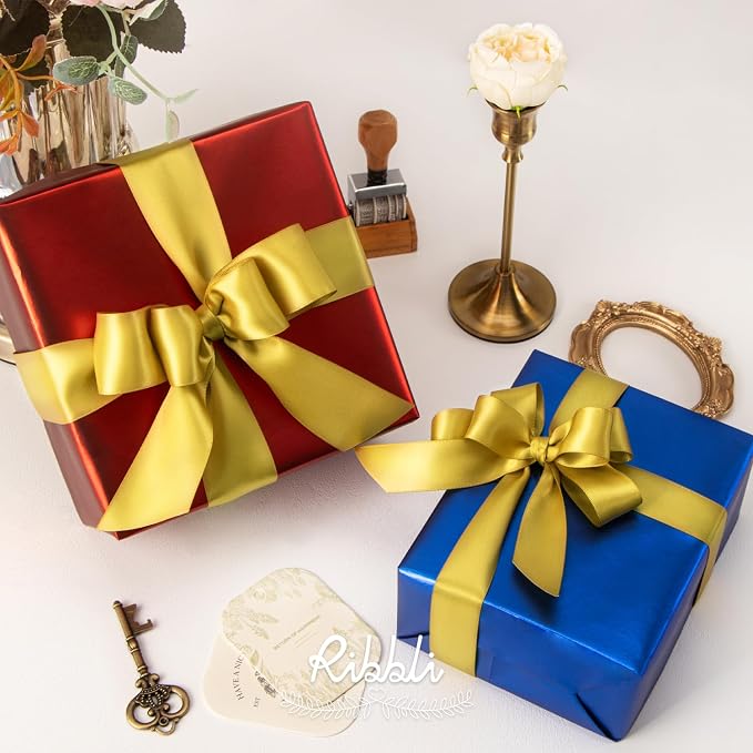 Ribbli Gold Double Faced Satin Ribbon, 1-1/2” x Continuous 25 Yards, Use - Image 3