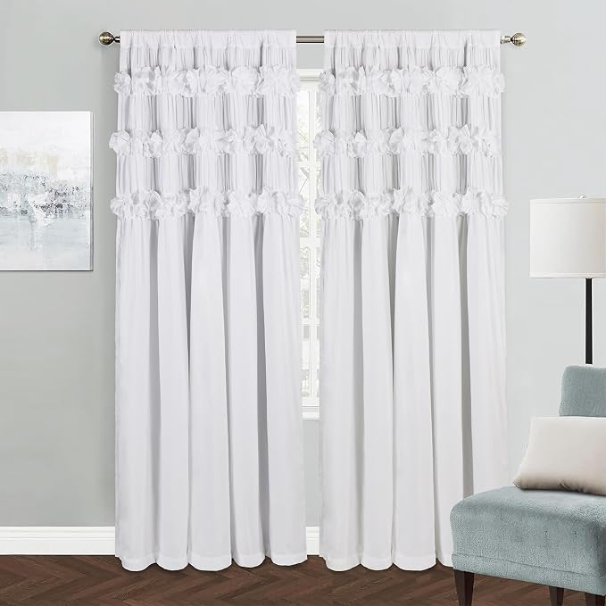 Blackout Drapes 54" x 84" x 2 Panels, Handmade Ruffles | Butterfly Flower by Homechoice+Decor