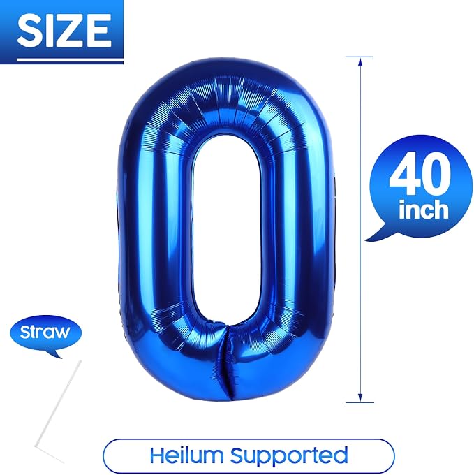 0 Balloon - Metallic Blue Birthday Number Balloons, 40 Inch Decorations | - Image 5