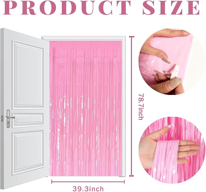 5 Pack Foil Curtain Pink Backdrop Streamers Metallic Tinsel Fringe Curtains - Image 7