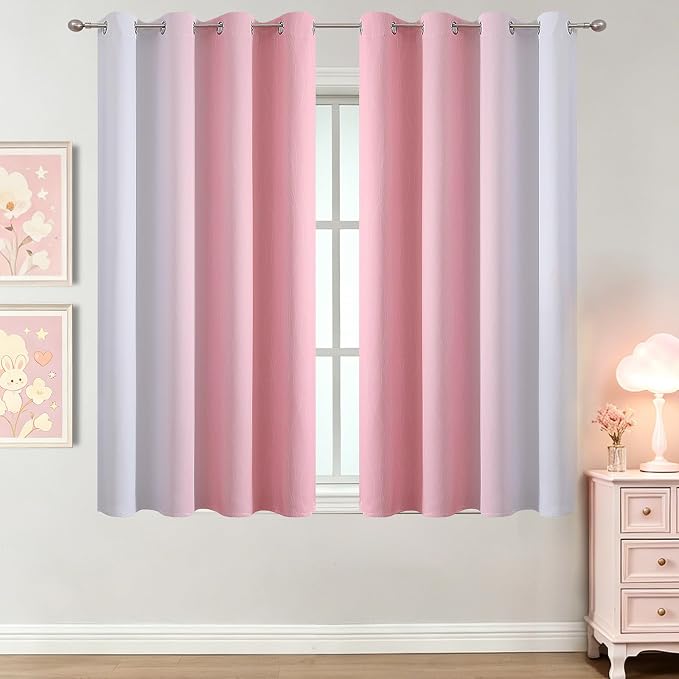 Pink and Greyish White Ombre Blackout Curtains 45 Inch Long - Image 2