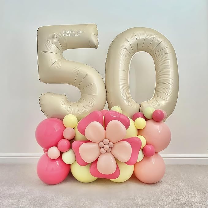 Cream Number 50 Balloons, 40 Inch 50 Balloons Giant Helium Foil Mylar Beige 50 - Image 6