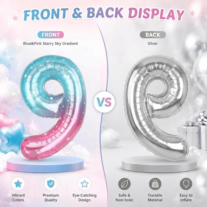 40 Inch Pink Blue Number 5 Balloon, Large Gradient Pink Blue Mylar Foil Number - Image 8