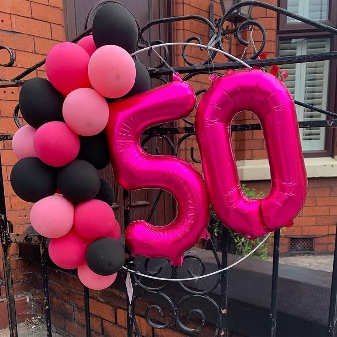 Hot Pink 50 Balloon Numbers, 40 Inch 50 Birthday Balloon Foil Mylar Number 50 - Image 3