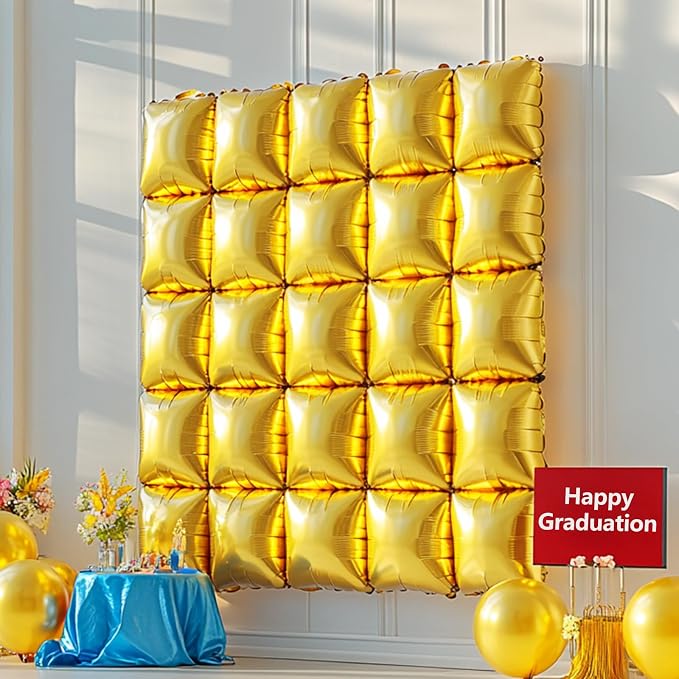 NISOCY 36PCS Metallic Gold Square Foil Balloons Wall Backdrop | Double Sided - Image 6