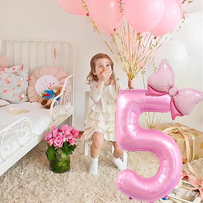 40 inch Number 13 Balloon with Bow Pink Happy Birthday Jumbo Number Balloons - Image 5