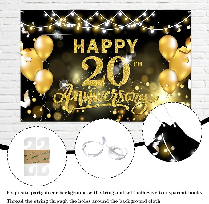 WeBenison Happy 20th Anniversary Backdrop 20th Wedding Anniversary Photography - Image 3