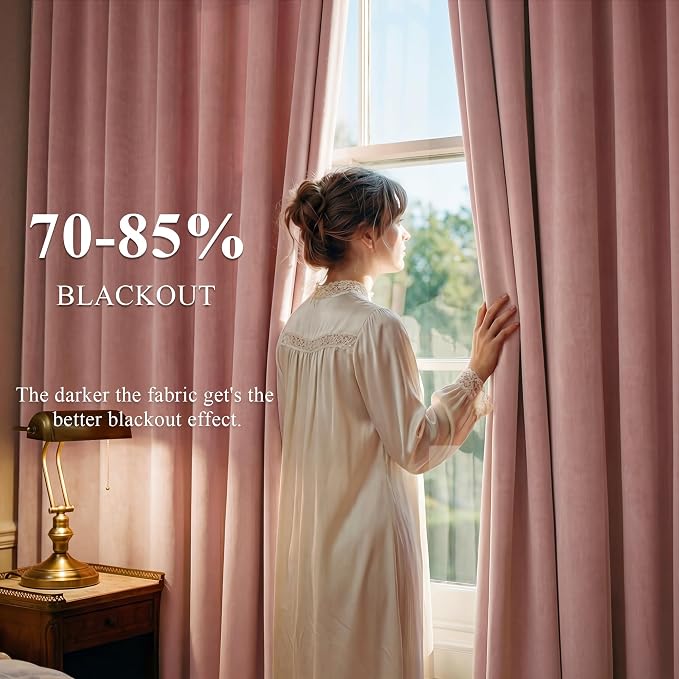 Dusty Pink Velvet Curtains for Girls Bedroom, W52 x L90, 2 Panels | Room - Image 3