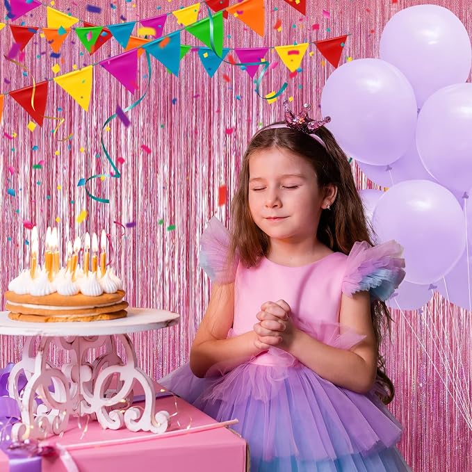 3 Pack 3.3 x 9.9 ft Holographic Bright Pink Streamers Party Decorations | Foil - Image 4