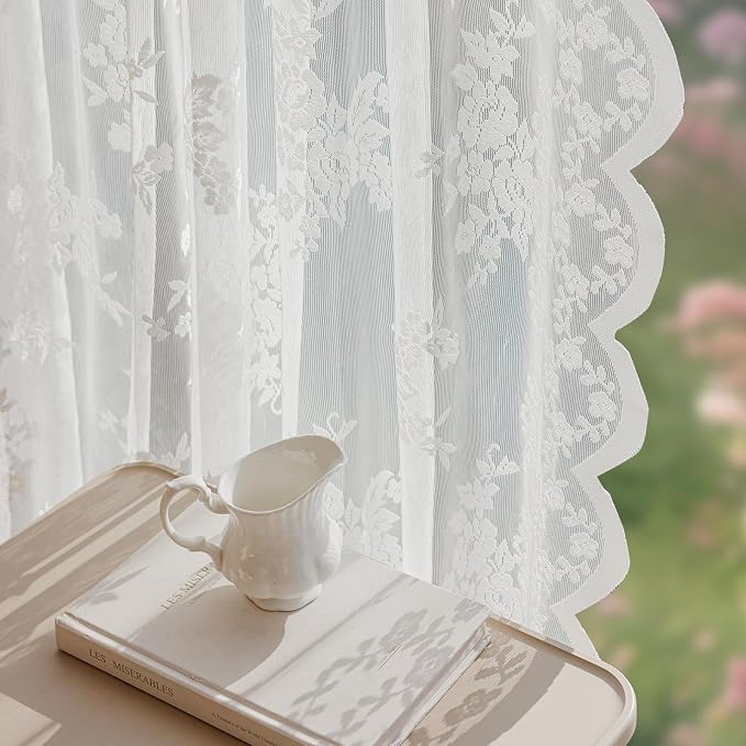 Anmao Vintage Lace Curtains 72 Inches Long 2 Panels, Romantic Elegant Light - Image 6