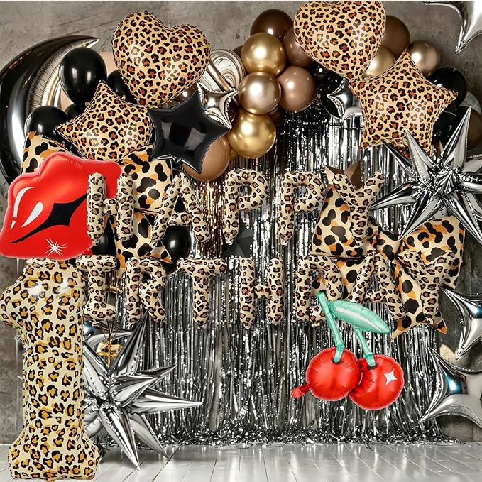 Leopard Print Bow Balloons Birthday Decorations 40Inch Cheetah Number 8 Foil - Image 3