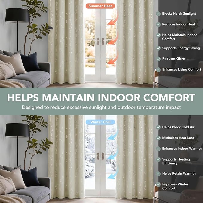 Deconovo 100% Blackout Living Room Curtains 63 Inches Long, Thermal Insulated - Image 7
