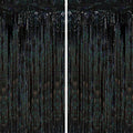 Voircoloria Laser Black Foil Fringe Backdrop Curtains, 2 Pack | Tinsel Streamers by Voircoloria