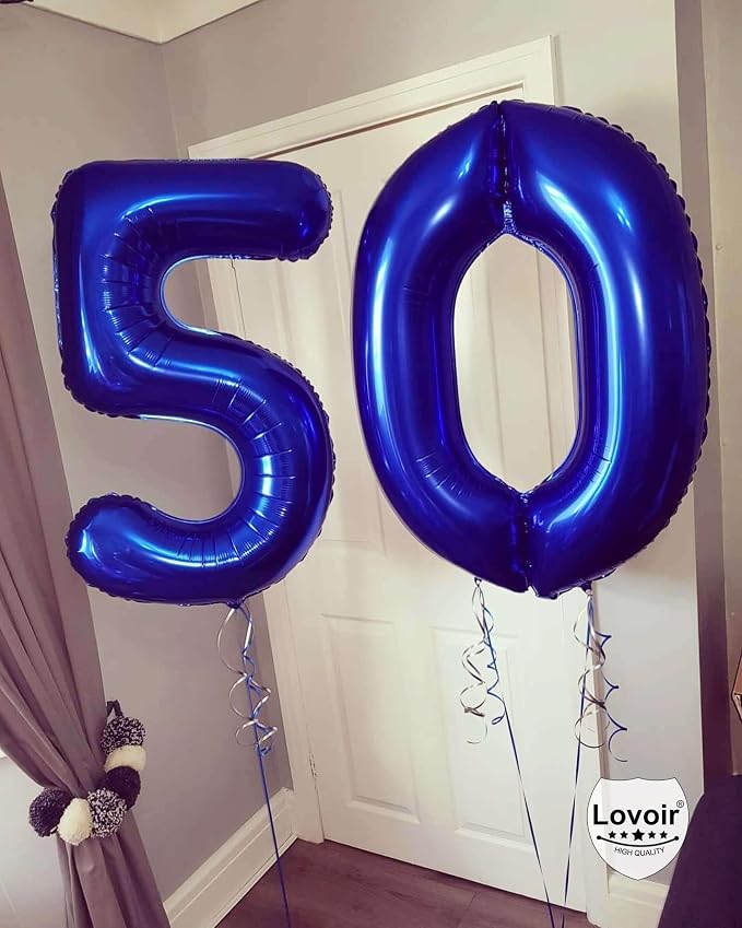 Navy Blue 60 Number Balloons, 40 Inch Giant Number 60 Balloons Foil Mylar - Image 3