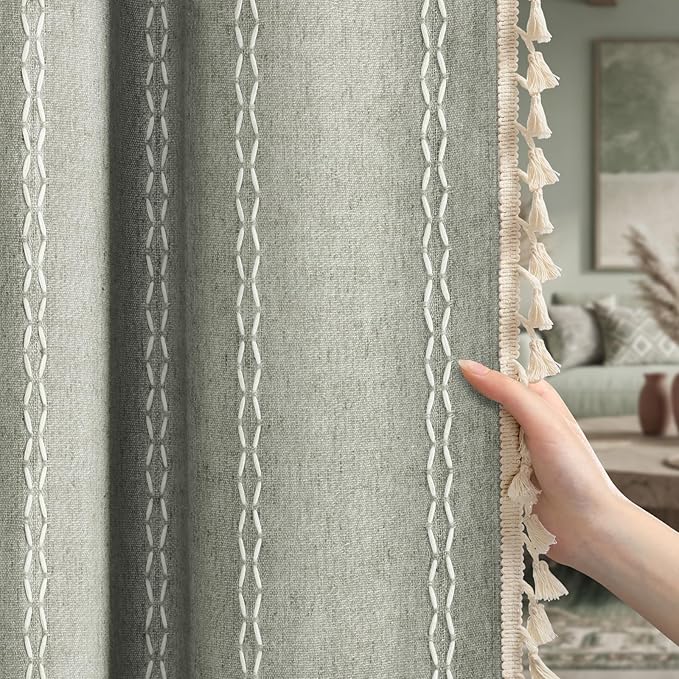 Sage Green Boho Blackout Curtains 90 Inch 2 Panels - Image 8