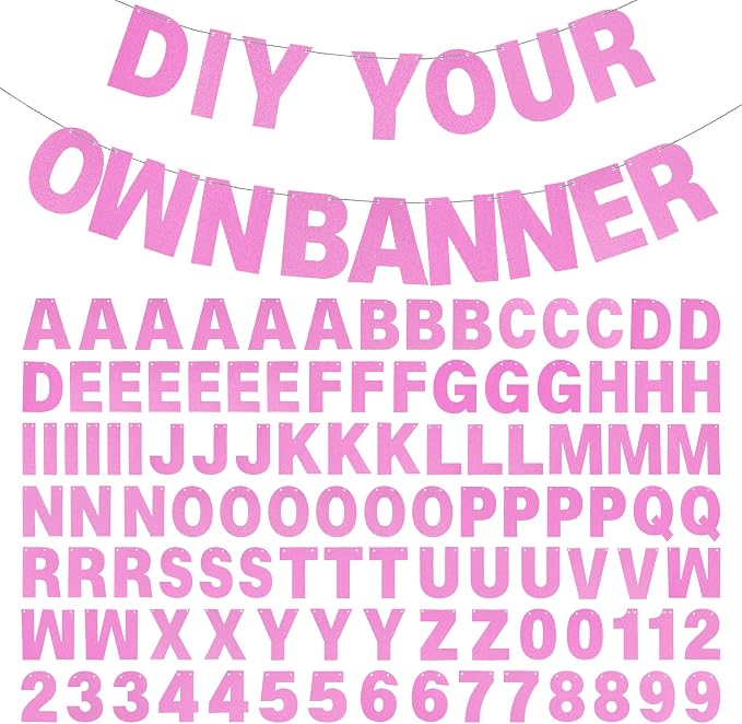 DIY Banner Kit with Letters Glitter Pink Customizable Birthday Graduation by mifengda