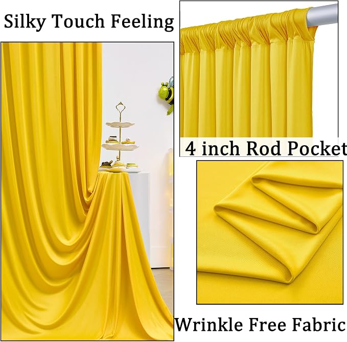 10ft x 10ft Wrinkle Free Yellow Backdrop Curtain - Image 2