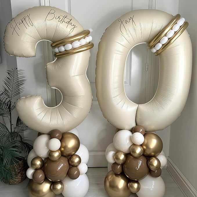 Cream Number 50 Balloons, 40 Inch 50 Balloons Giant Helium Foil Mylar Beige 50 - Image 5