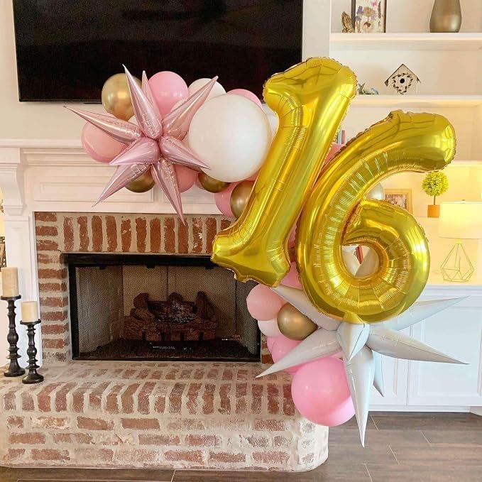 Gold 17 Number Balloons, 40 Inch Giant Number 17 Balloons Foil Mylar Helium - Image 3