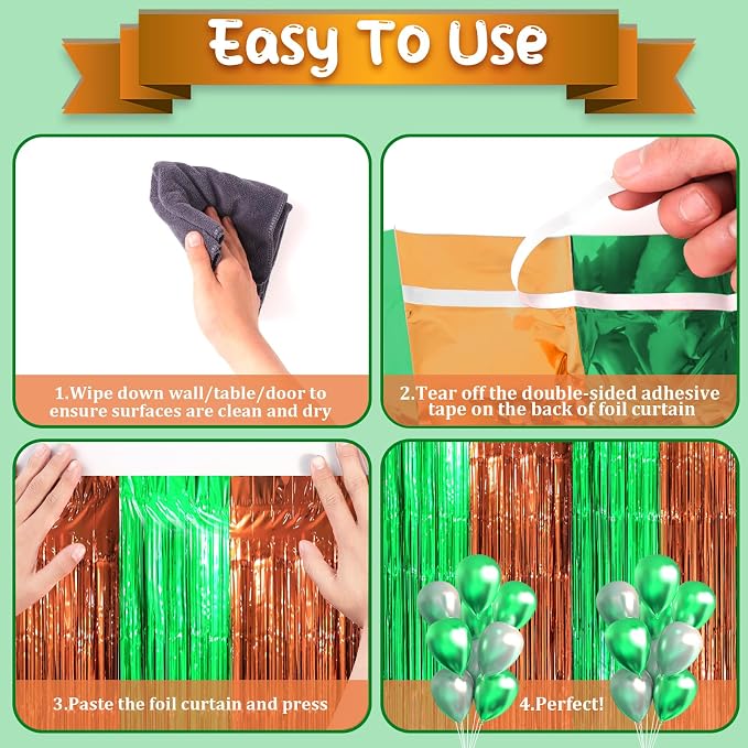 Voircoloria 3 Pack 3.3 x 8.2 ft Green and Brown Foil Fringe Backdrop Curtains - Image 3