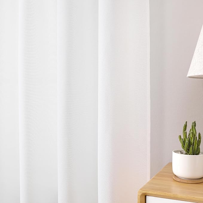 Tollpiz Short Linen Curtain Living Room Rod Pocket Semi Sheer Curtains Burlap - Image 8