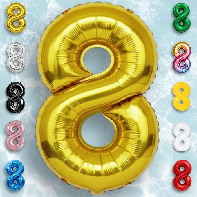 Gold Number Balloon 8 Mylar Foil Balloons 40 inch - Image 6