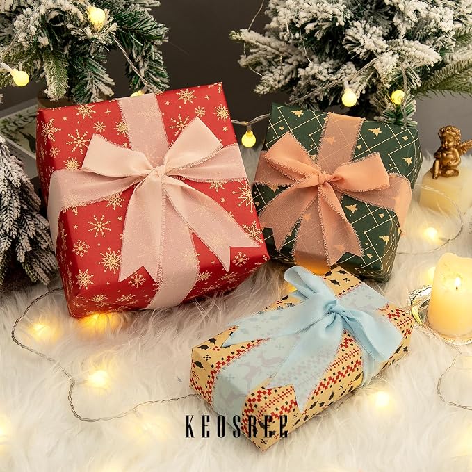 KEOSREE 3 Rolls Light Nude Handmade Chiffon Ribbon, 1.5" x 21Yd Light Khaki - Image 4